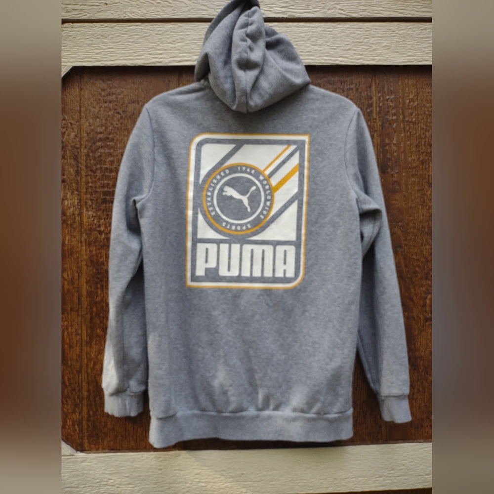 Puma Worldwide Gray Graphic Hoodie Mens Small